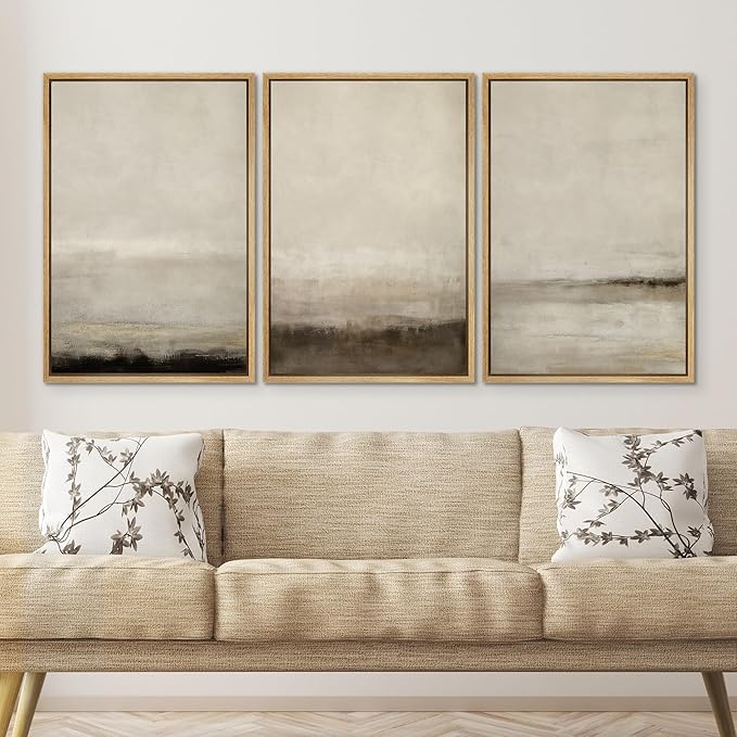 SIGNWIN Framed Canvas Print Wall Art Set Misty Horizons Tranquil Scenery in Monochrome Abstract Modern Art Bohemian Decorative for Living Room, Bedroom, Office - 16"x24"x3 Natural