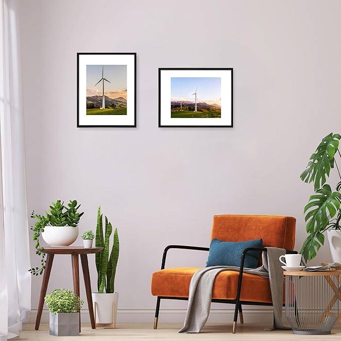11x14 Metal Picture Frame Set of 2, 11 x 14 Aluminum Photo Frames with 8x10 Mat - Sawtooth Hangers, Spring Clips for Wall Mounting Horizontal and Vertical(Black)