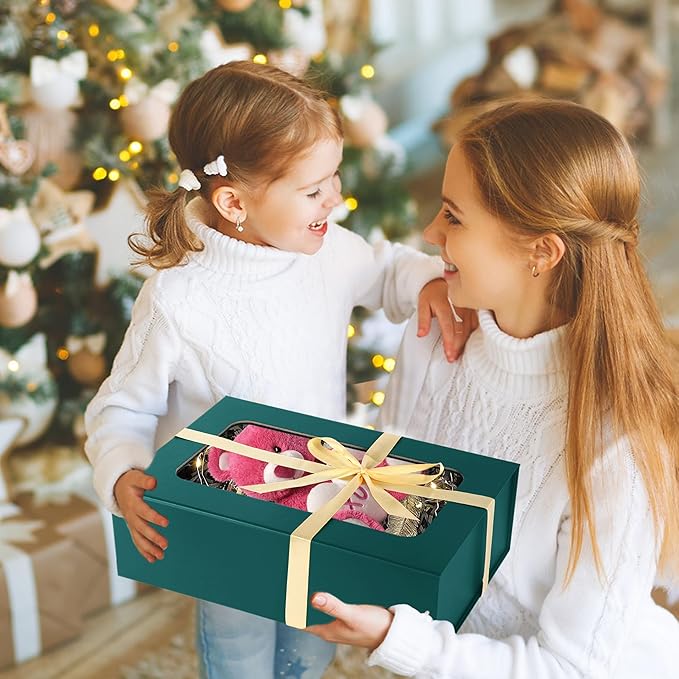 TIACABO Green Large Gift Box with Window, 13.5"x9"x4.3" Bridesmaid Boxe for Gifts Giving,Birthday Gift Boxes with Magnetic,Closure Lid Gifts Box for Presents,Cute Boxe,Luxury for Gift Packaging