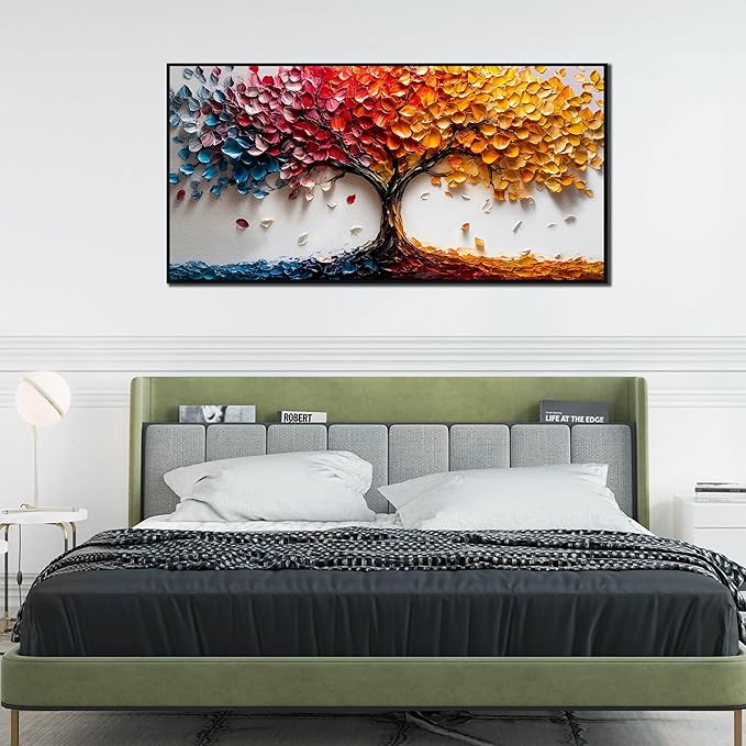 Colorful Tree Wall Art for Living Room - Tree of Life Wall Decor Office - Large Framed Wall Art Size 29" x 59"
