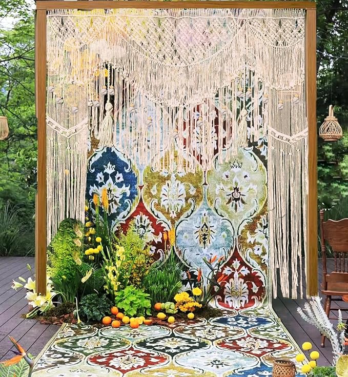 kiido Large Macrame Wedding Backdrop for Arbor/Arch Bohemian Wall Hanging Decor Boho Tapestry Doorway/Window Curtains Room Divider-Luxury (63" Wx74 H)