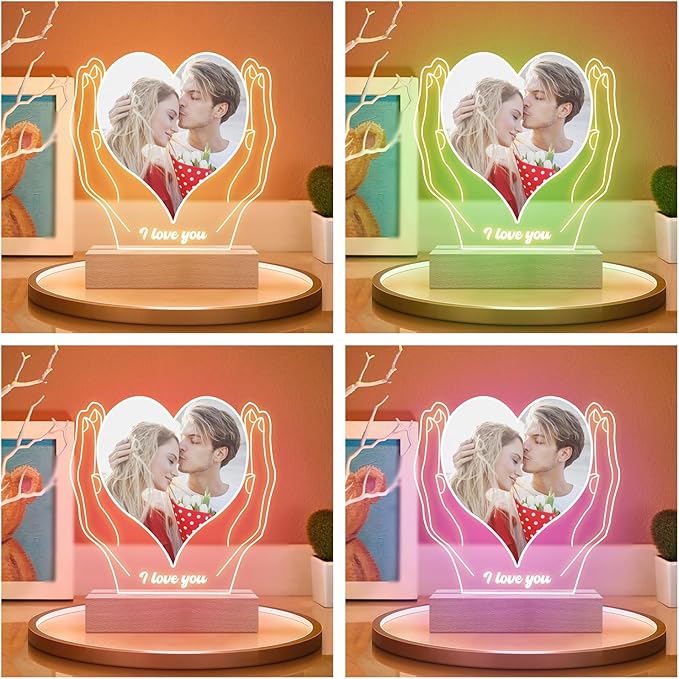 Personalized Anniversary Couple Gifts for Women & Men, Custom Picture Frame with Photo, Personalized Photo Frame with Night Light, Personalized Birthday Gifts for Her Him Girlfriend Boyfriend