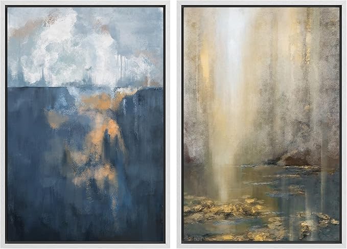 MUDECOR Framed Canvas Print Wall Art Set Pastel Paint Stroke Landscapes Abstract Shapes Illustrations Modern Art Decorative Bohemian Calm/Zen for Living Room, Bedroom, Office - 16"x24"x2 White
