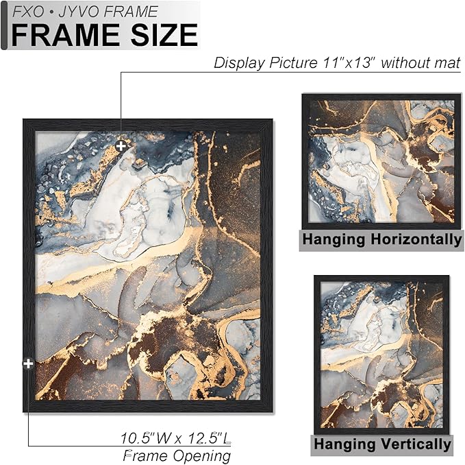Engineered Wood 11x13 Picture Frame, Black Frame for 11 x 13 Inch Picture Poster Photo, Light Weight 11 by 13 Frame with Wood-grain for Wall - 1 Pack/Black/11 x13