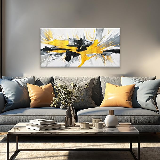 TAIJXAGSG Abstract Black And Gold Wall Art Painting Canvas Art Wall Decor 20 x 40 Inch Decorations Gold And White Wall Art Office Decor Canvas Picture Artwork For Bedroom Kitchen Home Artwork