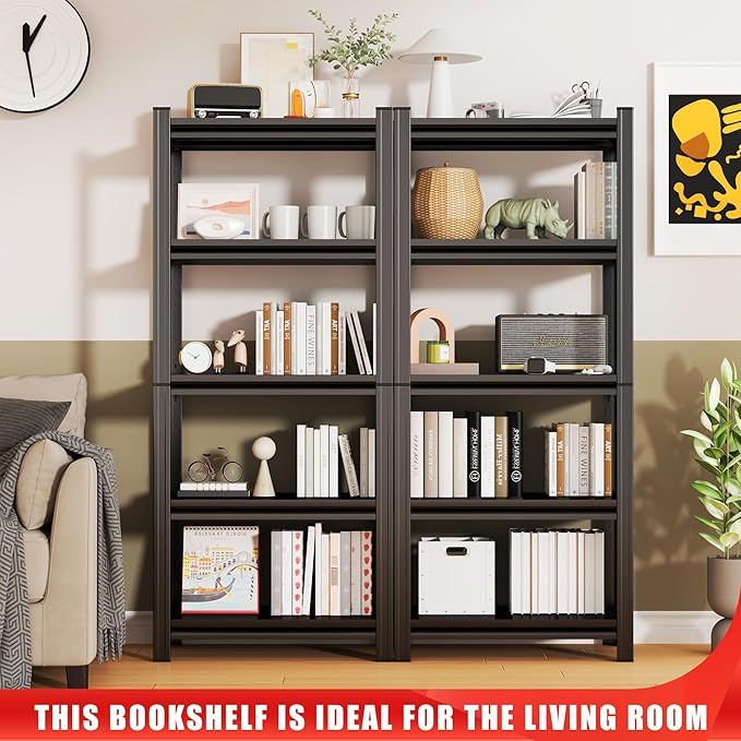 5 Tier Metal Bookshelf Heavy Duty Shelving Unit Steel Utility Racks, Black Bookshelf Industrial Corner Storage Shelf for Office,Kitchen,Bedroom and Living Room, Adjustable Shelves for Garage