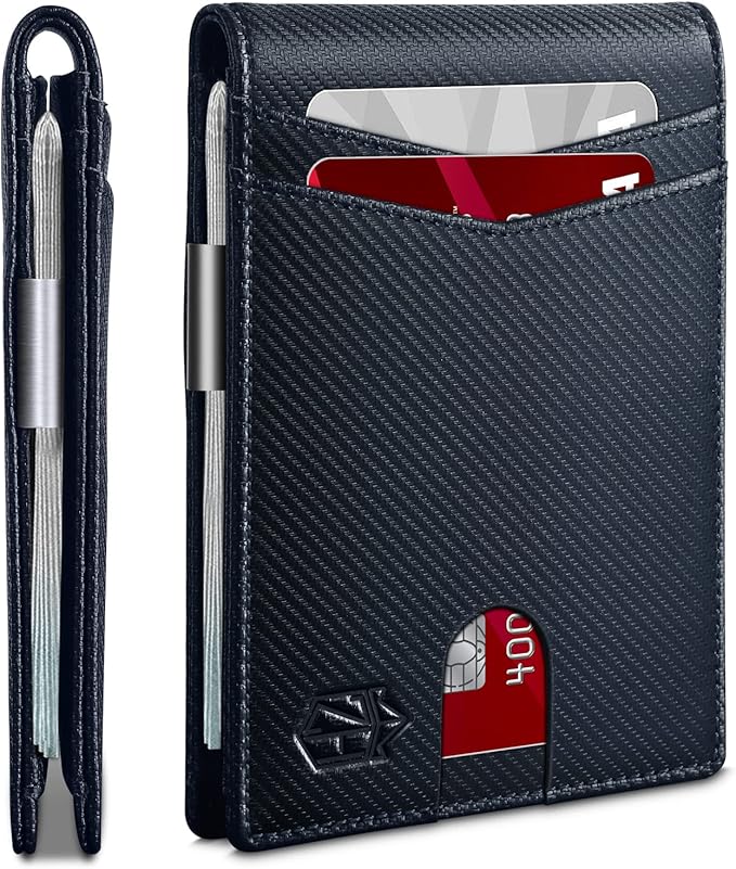 Zitahli Slim Wallet for Men Gifts 12 Card Slots ID Window With Money Clip Minimalist RFID Front Pocket Bifold Leather Small Thin Gift Box Dad Birthday Christmas Regalos Hombres