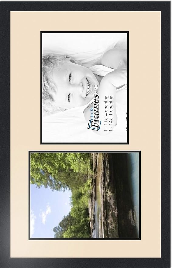 ArtToFrames Collage Photo Frame Double Mat with 2 - 11x14 Openings and Satin Black Frame