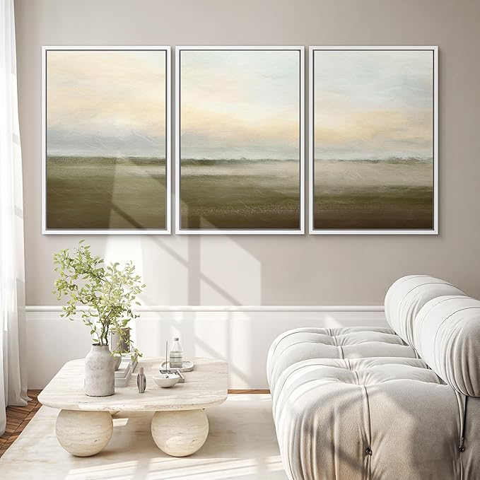 SIGNWIN Framed Canvas Print Wall Art Set Pastel Sunset Country Farmland Landscape Nature Abstract Illustrations Fine Art Decorative Nordic Rustic for Living Room, Bedroom, Office - 16"x24"x3 White