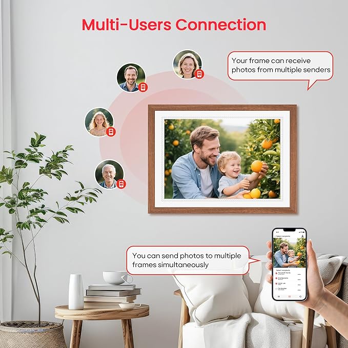 15 Inch Large Digital Picture Frame, Frameo Digital Frame WiFi with 4:3 HD IPS Touch Screen 32GB Storage, Support Tabletop&Wall Mounted, Share Photos/Videos Instantly from Anywhere, Gifts for Mom