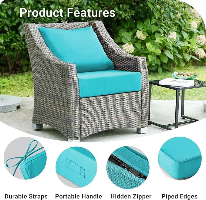 Outdoor Cushions for Patio Furniture,Outdoor Seat Cushion Set 24 x 24 x 5.75 Inch,Waterproof & Fade Resistant Outdoor Chair Cushions,Deep Patio Chair Cushion with Removable Cover,Teal