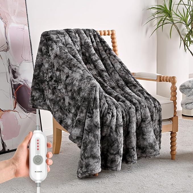 WOOMER Electric Heated Throw Blanket 50"x 60", Reversible Super Cozy Faux Fur&Sherpa, Fast Heating,4 Heating Levels & 4H Auto Off, Machine Washable, Overheat Protection, Gift