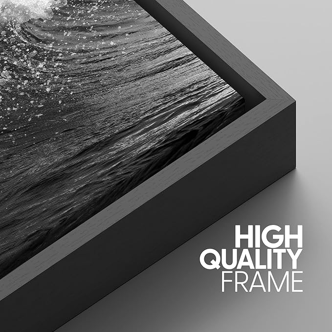 SIGNWIN 3 Piece Framed Canvas Wall Art Black and White Ocean Waves Nature Wilderness Illustrations Abstract Traditional Relax/Calm Home Artwork Decoration for Living Room,Bedroom - 24"x36"x3 Black