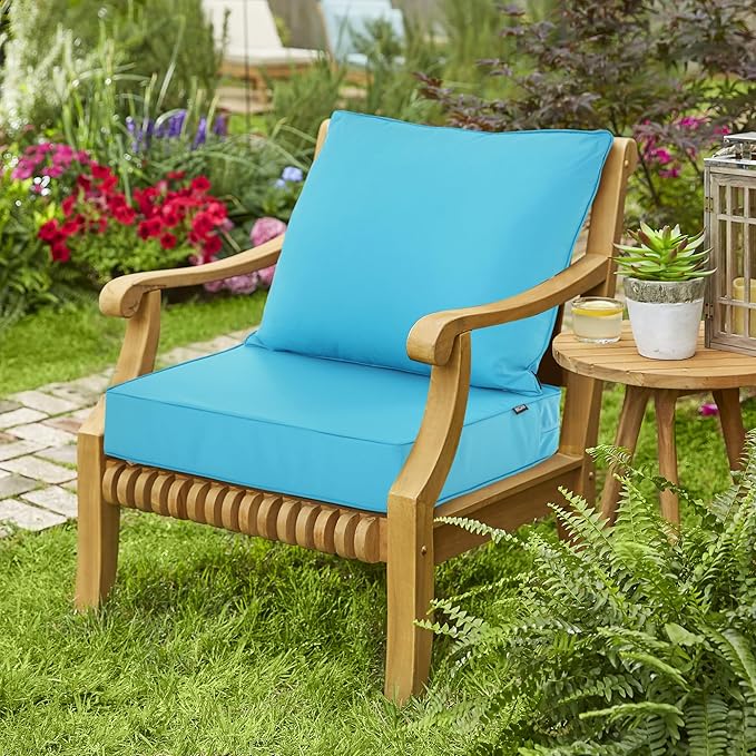 Patio Cushions for Outdoor Furniture, Fade and Weather Resistant Deep Seat and Backrest Cushion Set for Chair Sofa Couch Swing, 24x24 Inch, Teal, 1 Set