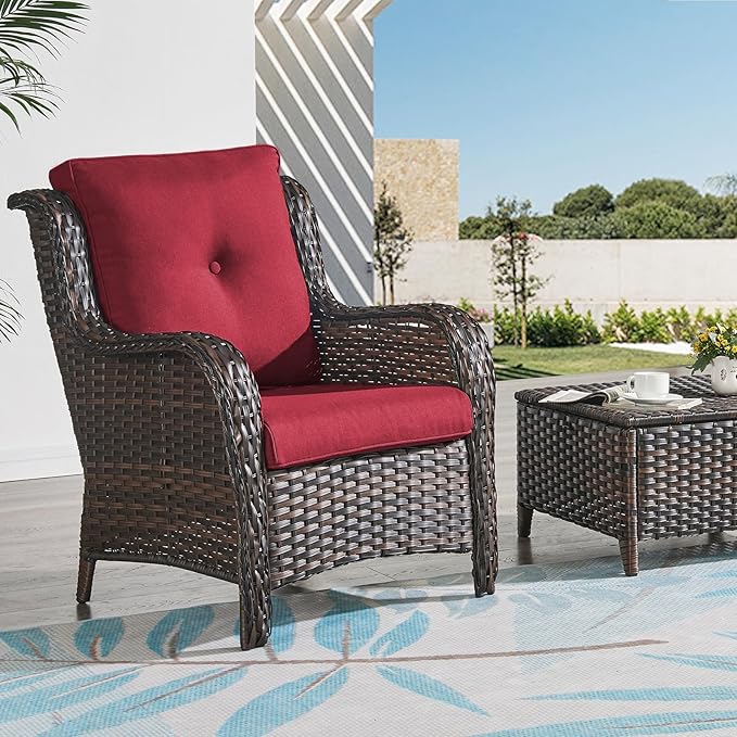 Patio Cushions for Outdoor Furniture - 22×24 Inches High Back and Deep Seating Outdoor Cushion for Patio Chairs Sofa Couch Loveseat Water Resistant(Red/2 Set/Button)