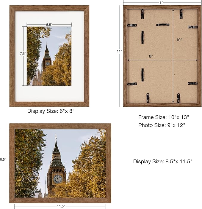 Axeman 9x12 Picture Frame | Solid Oak Wood 9 By 12 Photo Frame With Mat for 6x8 | 9''x12'' Wood Frame | Tempered Glass and Hanging Hardware Included Home Wall Decor Hanging Frame | Walnut