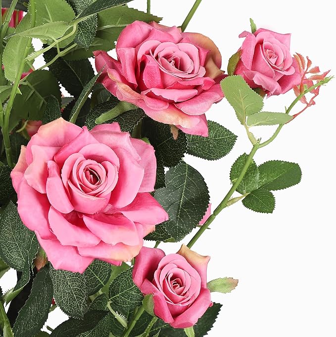 Romantic season 2Pack Artificial Rose Flower Trees, 42Inch Pink Faux Rose Tree with Green Leaves for Living Room Office Home Outdoor Indoor Decor