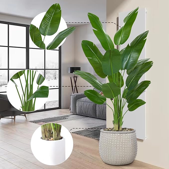 Bird of Paradise Artificial Tree, 7Ft Tall Faux Plant, Fake Banana Leaf Plant Indoor, Faux Palm Tree Faux Floor Plants Tropical Tree in Pot, Present for Friend Housewarming Decor