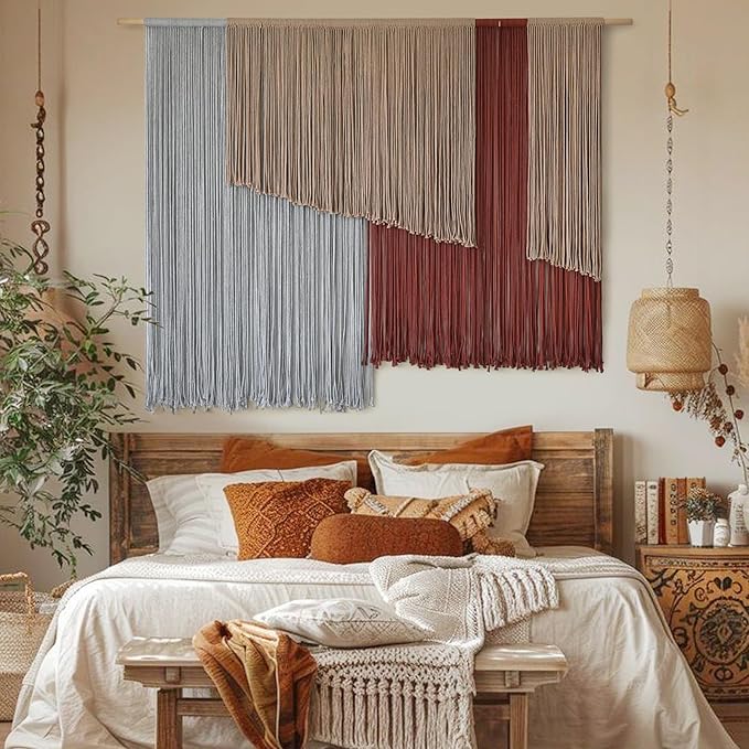 Macrame Wall Hanging Large 57" Wx43 L Fiber Wall Art Modern Yarn Boho Wall Decor for Headboard Living Room Gallery Couch Bedroom Decor