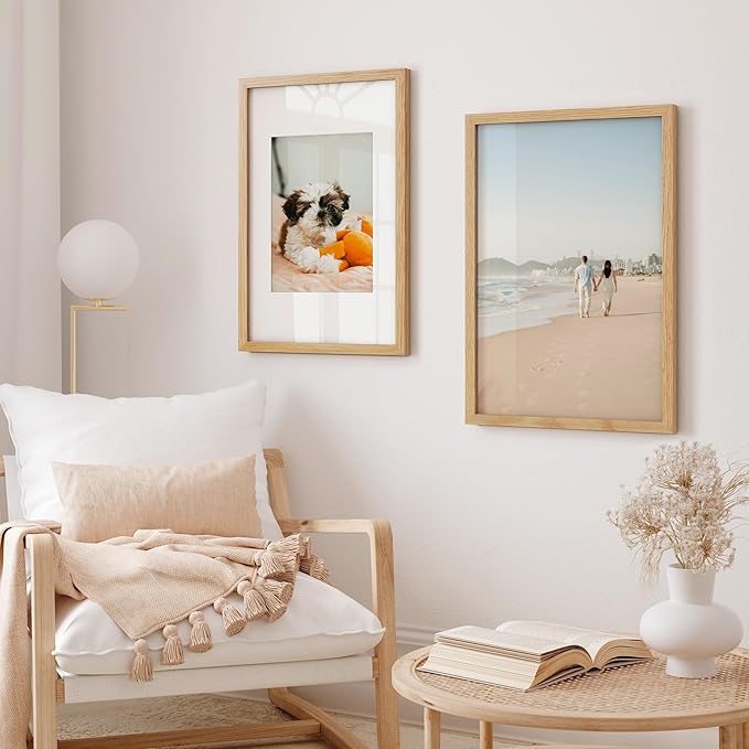 Axeman 13x19 Poster Frame | Solid Oak Wood 13x19 Picture Frame With Mat for 11x17 | 13''x19'' Wood Frame | Tempered Glass and Hanging Hardware Included Home Wall Decor Hanging Frame | Natural