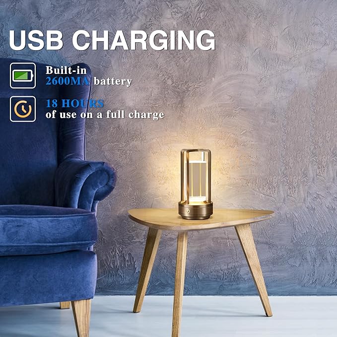 Portable Metal Table Lamp, Cordless Table Lamp, Rechargeable Battery Powered Portable LED Desk Lamp, 3 Color Stepless Dimming Touch, for Bedroom Restaurant Home Outdoor (2 Set of Silver)