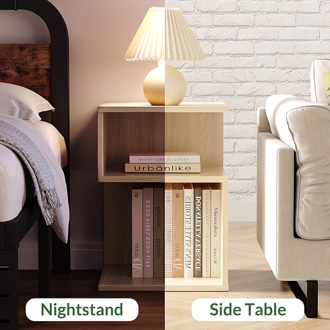 Tokyo S Minimalist 3 Tier End Table - Minimalist 3-Tier Wood Nightstand for Small Spaces with Open Storage - Japanese-Inspired Bedside Table for Bedroom (Natural)