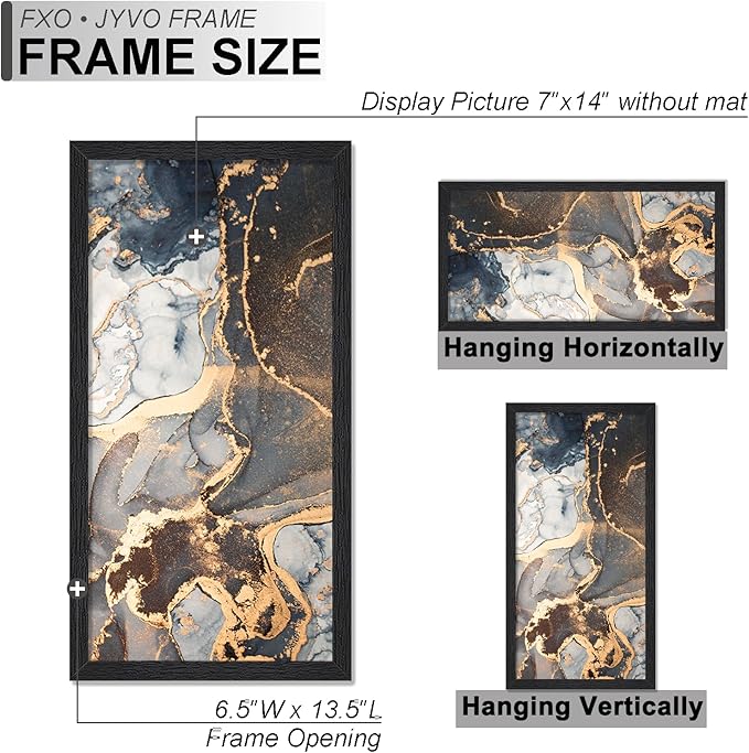 Engineered Wood 7x14 Picture Frame Set of 6, Black Frame for 7 x 14 Inch Picture Poster Photo, Light Weight 7 by 14 Frame with Wood-grain for Wall - 6 Pack/Black/7"x14"