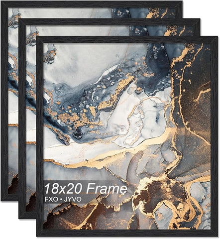 Engineered Wood 18x20 Picture Frame Set of 3, Black Frame for 18 x 20 Inch Picture Poster Photo, Light Weight 18 by 20 Frame with Wood-grain for Wall - 3 Pack/Black/18 x20