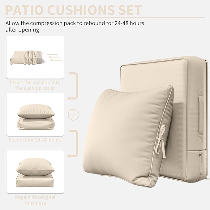 Premium Outdoor Seat Cushion Chair Cushions for Patio Furniture 22 L X 24 W X 4 H Waterproof & Fade Resistant Deep Seat and Backrest Cushion Set with Removable Covers for Chair, Sofa
