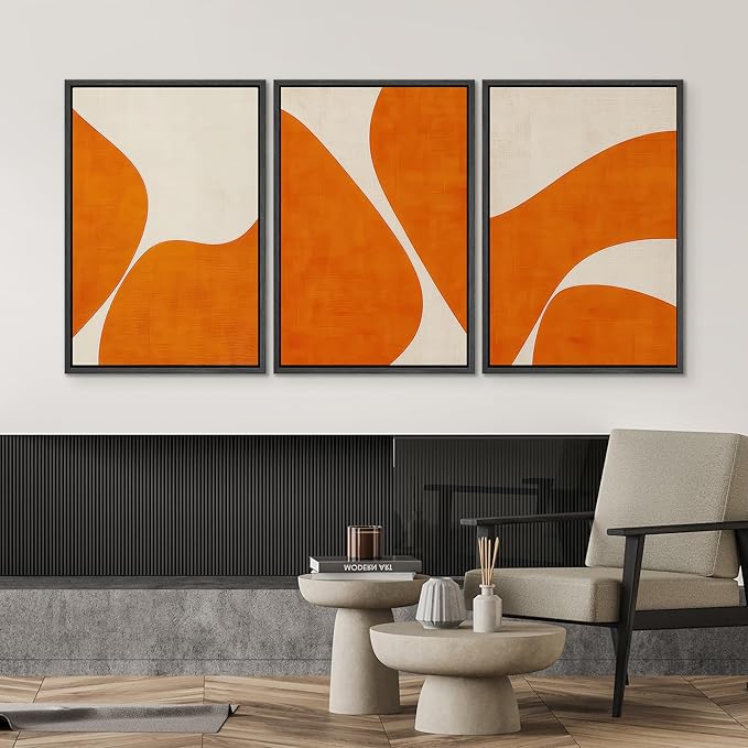 SIGNWIN Framed Wall Art Print Set Modern Abstract Orange Geometric Mid-Century Minimalist Photography Modern Art Minimalist Closeup Dramatic for Living Room, Bedroom, Offic - 24"x36"x3 BLACK