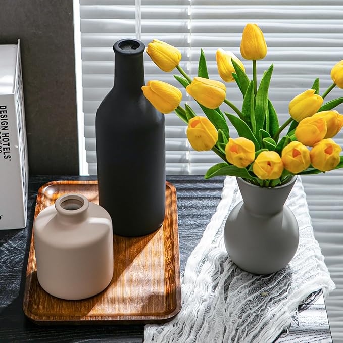 Ceramic Flower Vase Without Dried Fake Flowers, Centerpiece vases for Table, Modern Vases for Home Decor- 3 Pcs