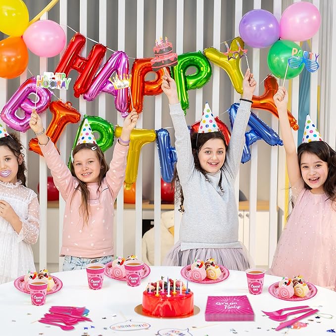 400 Pieces Let's Go Girls Party Tableware Sets Including Disposable Paper Plates Cups Napkins Cutlery Serves 50 for Birthday Disco Pink Cowgirl Bachelorette Party Decorations