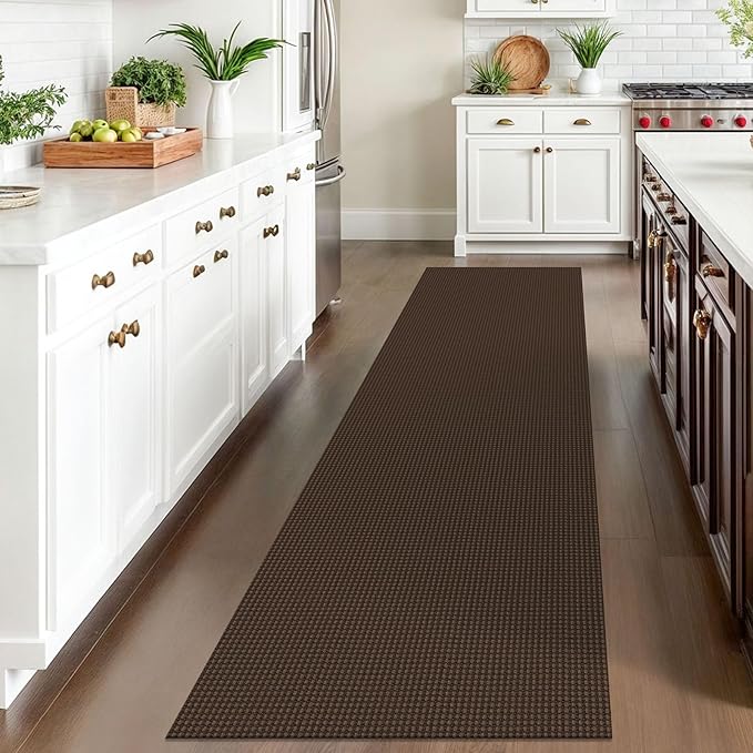 IOHOUZE Washable Runner Rug 2.6x10 Non Slip Rubber Backed Long Hallway Runner Entryway Runner Indoor, Kitchen Rugs Woven Cotton Floor Carpet for Hall Entrance, Brown