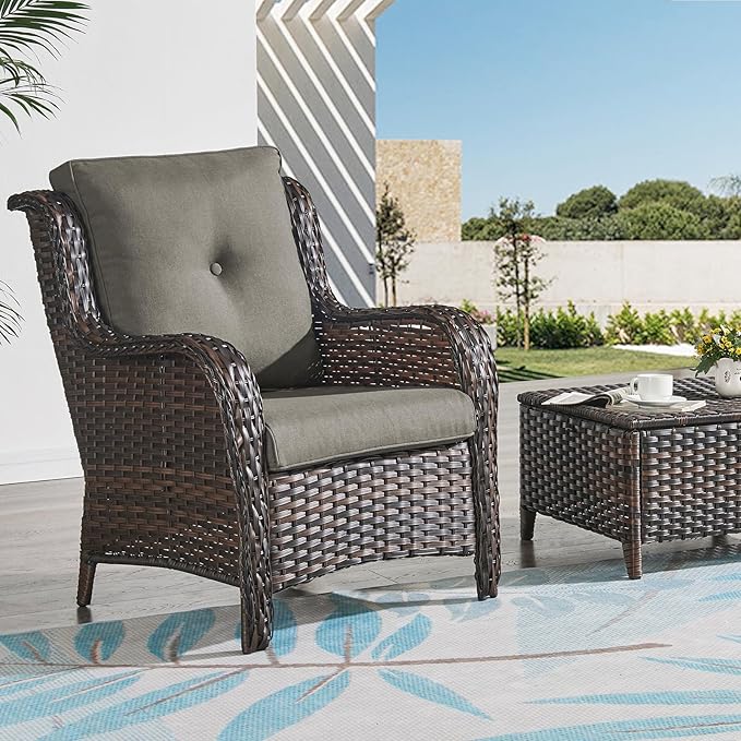 Patio Cushions for Outdoor Furniture - 22×24 Inches High Back and Deep Seating Outdoor Cushion for Patio Chairs Sofa Couch Loveseat Water Resistant(Grey/2 Set/Button)