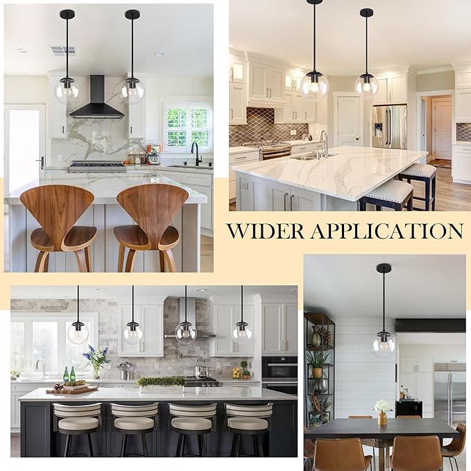 6 Inch Globe Pendant Light Black Mid Century Pendant Light Clear Glass Pendant Lights Kitchen Island Mid Century Adjustable Hanging Farmhouse Pendant Lights Fixtures for Kitchen Island