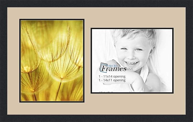 ArtToFrames Collage Photo Frame Double Mat with 2-11x14 Openings and Satin Black Frame