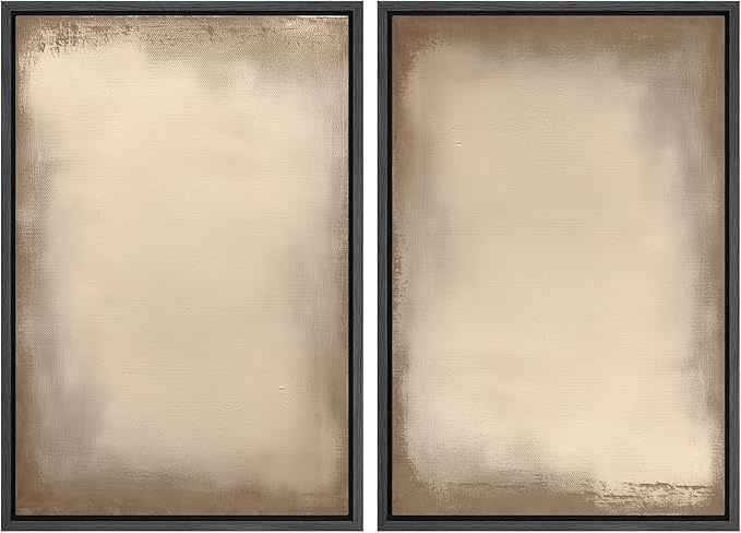 MUDECOR Framed Canvas Print Wall Art Neutral Minimalist Modern Abstract in Beige and Taupe Illustrations Modern Art Decorative Bohemian Colorful for Living Room, Bedroom, Office - 16"x24"x2 Black