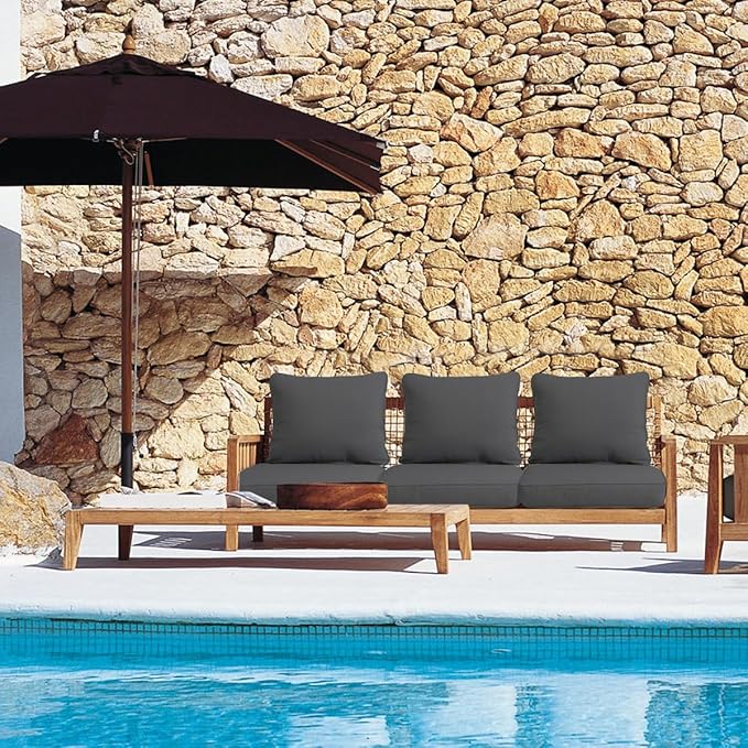 Sundale Outdoor Olefin Deep Seat Cushion Set of 2, Patio Chair Cushion and Pillow, Water-Resistant Sectional Sofa Pad with Straps Dark Gray, 23 x 26 x 4 Inches