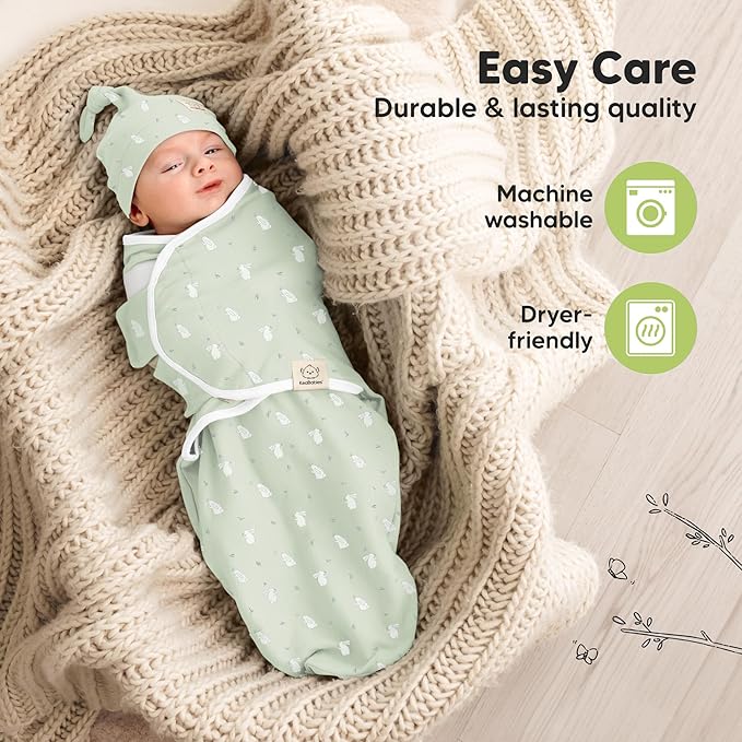 KeaBabies 3-Pack Swaddles for Newborns, Girls, Boys with Hats - Organic Soft Baby Sleep Sacks, Breathable Baby Swaddle 3-6 Months Beanies Set, Premie Infant Sleep Sack 0-3 Months (Bunnies)