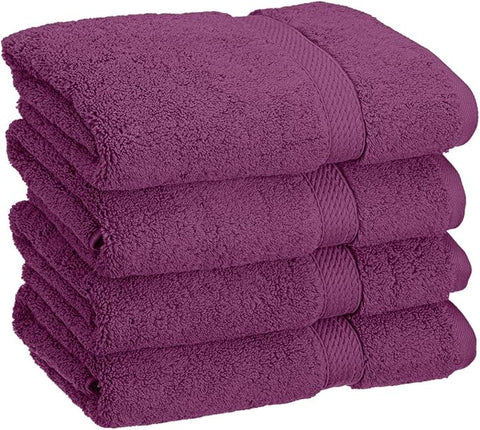 BLUENILEMILLS BNM Egyptian Cotton 4-Piece Towel Set, Includes 4 Hand Towels, Attached Loop for Easy Hanging and Storage, Hotel Quality, Perfect for Bathroom, Gym, Shower Space, or Spa, Plum