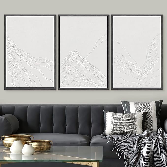 SIGNWIN Framed Canvas Print Wall Art Set Minimal White Mountain Range Landscape Nature Wilderness Illustrations Modern Art Decorative Rustic Zen for Living Room, Bedroom, Office - 24"x36"x3 Black
