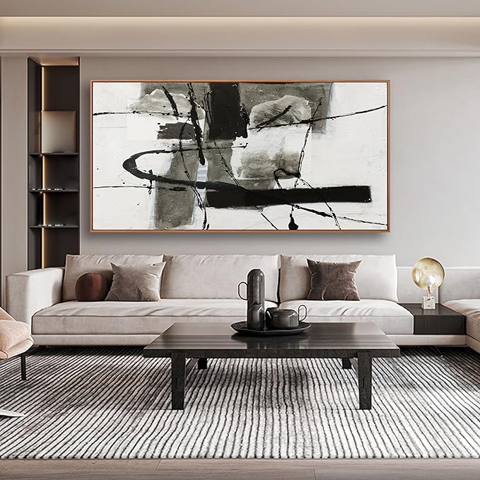 Modern Black and White Abstract Canvas Wall Art Decor Maximalist Home Decor Wall Art Prints Modern Irregular Graffiti Large Framed paintings Wall Decorations For Living Room Wall Bedroom Office Decor 29"x58"