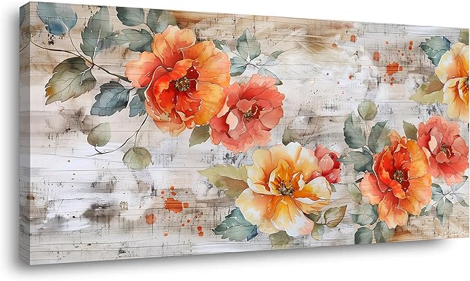 Blooming Red Flowers Plants Wall Art Decor Artwork for Bedroom (20x40 Inches)