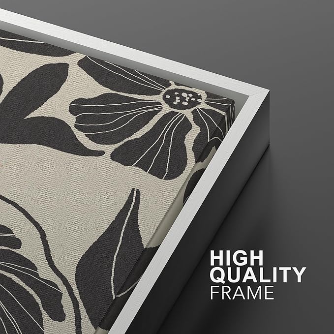 MUDECOR Framed Canvas Print Wall Art Monochrome Floral Botanical Black and White Illustrations Modern Art Decorative Bohemian Colorful Chic for Living Room, Bedroom, Office - 16"x24"x2 White