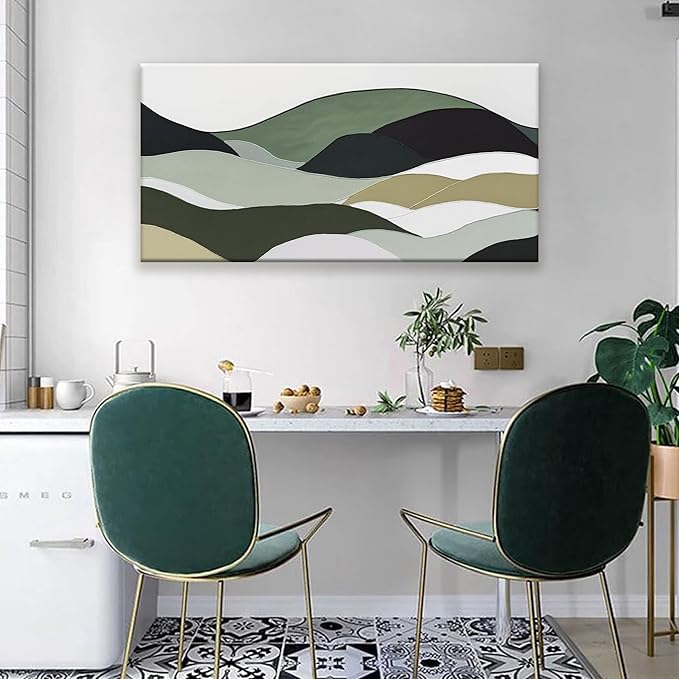TAIJXAGSG Wall Art For Bedroom Office Decor Abstract Wall Art Green White Wall Art Irregular Shapes Painting Canvas Art Wall Decor Prints Ready To Hang Wall Pictures Home 20 × 40 Inch