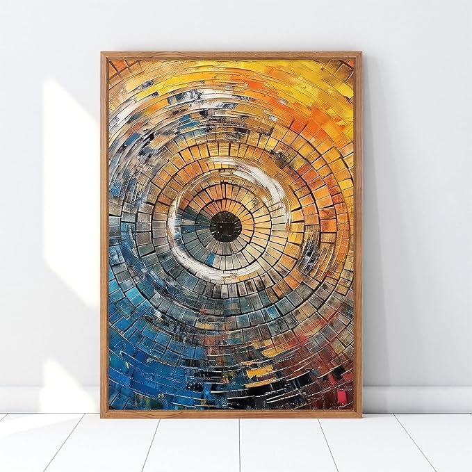 Large Colorful Tree Ring Framed Canvas Wall Art,Modern Tree Stump Wall Decor,Abstract Wood Grain Artwork,Neutral Botanical Annual Ring Art Print for Living Room,Bedroom,Office-24 x36 x3