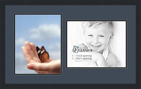 ArtToFrames Collage Photo Frame Double Mat with 2 - 11x14 Openings and Satin Black Frame
