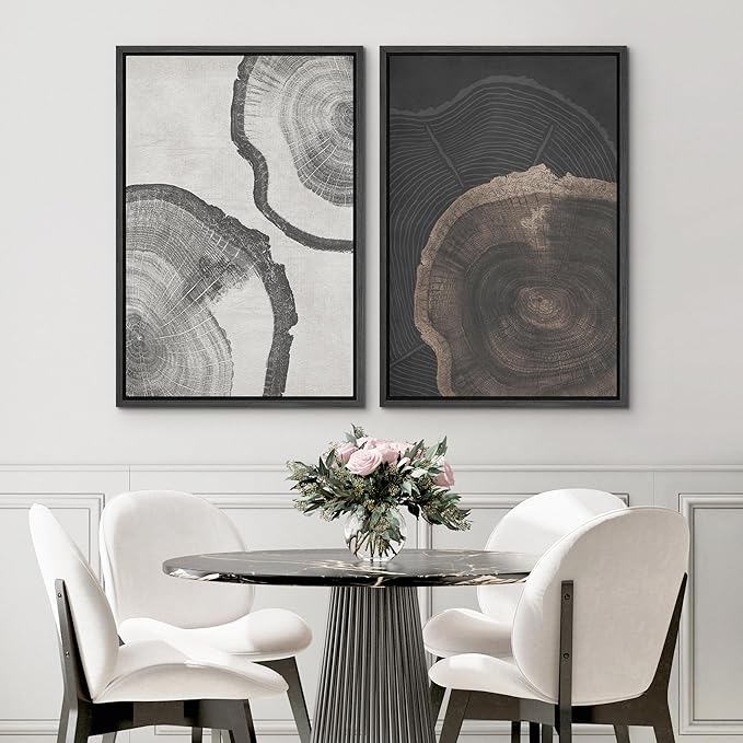 SIGNWIN Framed Canvas Print Wall Art Wood Tree Rings Abstract Illustrations Minimalist Modern Wall Art Neutral Boho Decor for Living Room, Bedroom, Office - 16"x24"x2 Black