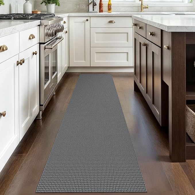 IOHOUZE Washable Runner Rug 2x8 Non Slip Rubber Backed Hallway Runner Entryway Runner Indoor, Kitchen Rugs Woven Cotton Floor Carpet for Kitchen Hall Entrance Bedroom, Dark Grey
