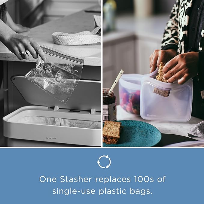 Stasher Premium Silicone Reusable Food Storage Bags, 6-Pack, Clear, Multi-Use Food Storage Bags, Lunch Bag, Travel Containers, BPA Free, Leak-free, Dishwasher-Safe, Eco-friendly